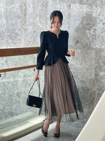 Crete color matching pleated tulle one-piece